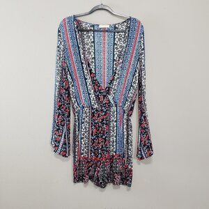 Altar'd State Blue Floral Bohemian Flare Sleeve Summer Romper Large